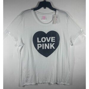 PINK Love Pink Heart Graphic‎ Tee Women's Size XXL White New With Tags